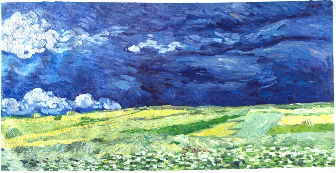 Wheat Field Under Cloudy Sky Reproduction Van Gogh Studio